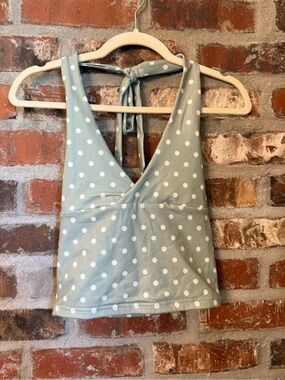 S123 - SHEIN Sage Green Polka Dot Halter Tie-Back Camisole